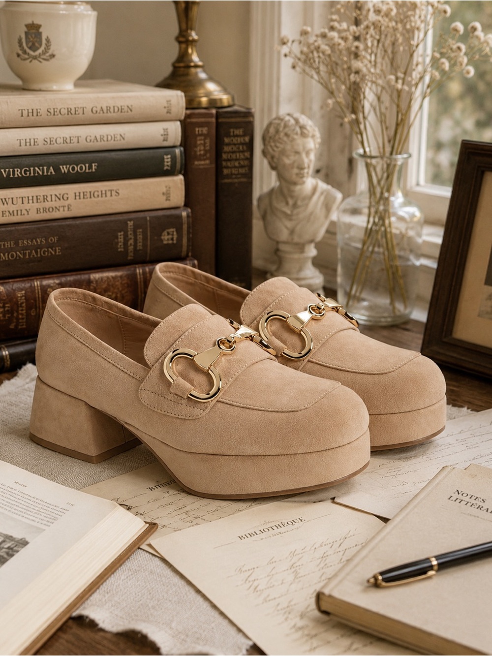 JEFFREY CAMPBELL Tan Nude Student Platform Loafer Suede Leather Combo Size 9.5